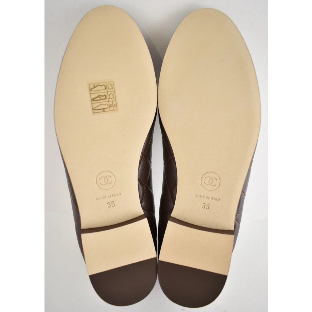 Chanel 26B Chocolate Dark Brown Lambskin Quilted CC Ballet Ballerina Flat 35